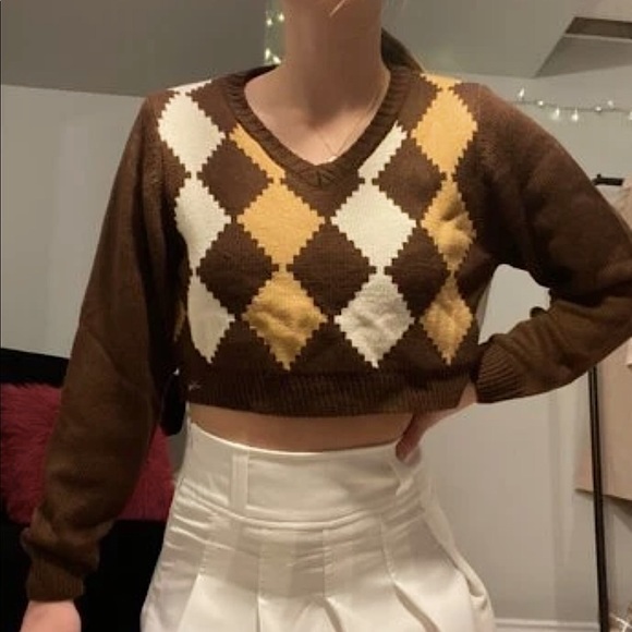 SHEIN | Sweaters | Brown Checkered Sweater | Poshmark